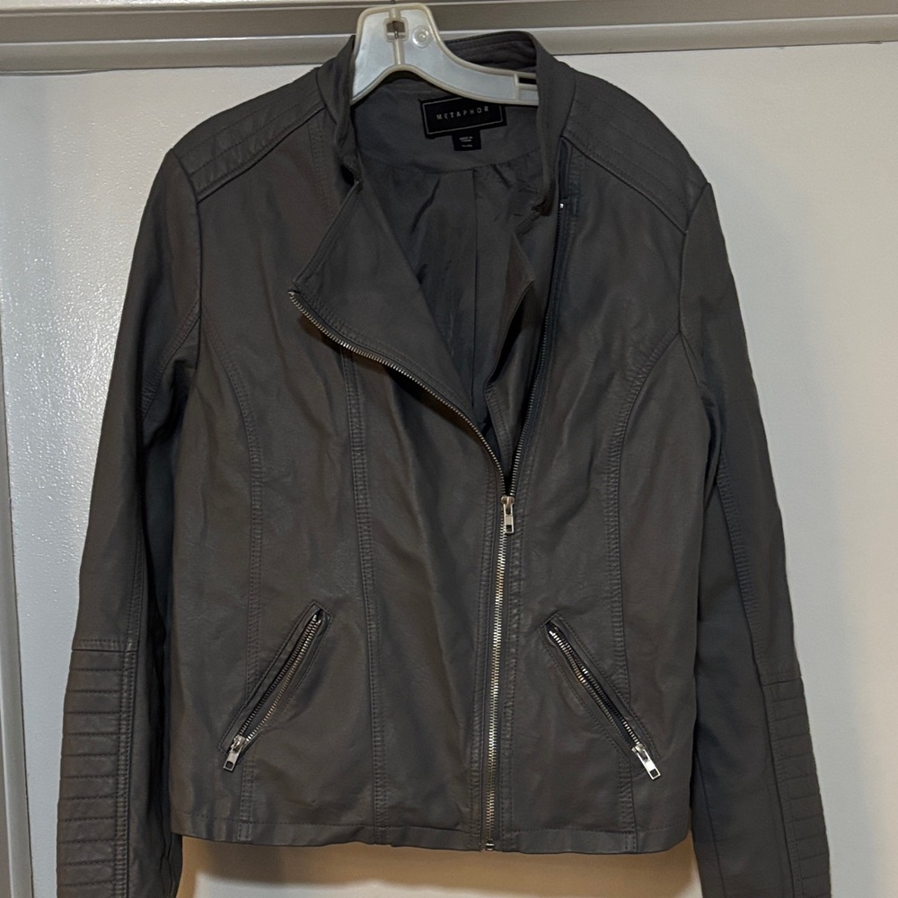 Metaphor Gray Faux Leather Jacket